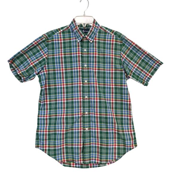 Vtg Ralph Lauren Classic Fit Men's M Green Plaid Button Down Shirt Short Sleeve - Picture 1 of 6